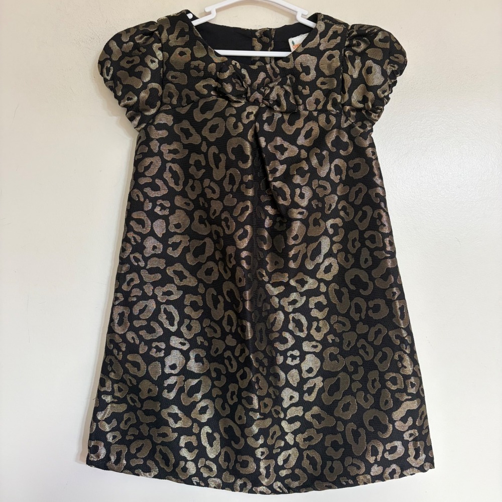 Gymboree Girls Metallic Leopard Print Dress Gold Black Brocade Holiday 4T
